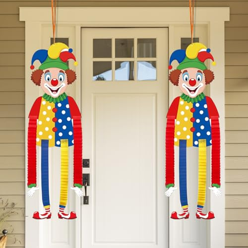 Clown Banner Karneval Deko, 2 Stück Clown Deko Karneval, Clow-n Dek-o Hängend Tür Wand, Hängend Clow-n Figuren Dek-o, Zirkus Clown Dekoration Kar-neval, für Zirkus Deko und Geburststagsparty