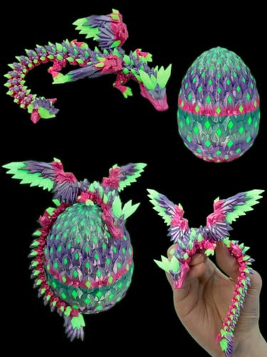 JoryHeim 3D Drachenei mit Drache & Nachtleuchten Effekt - 3D Drache mit Flügeln, UV-aktiviertes Leuchten im Dunkeln, 10cm Sammlertücke, Geburtstage und Ostern