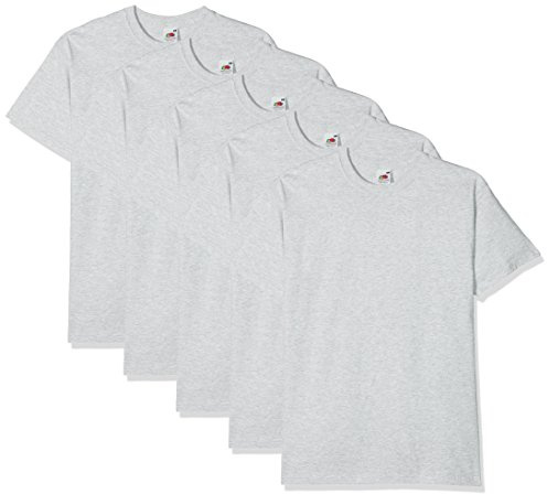 Fruit of The Loom Maglietta a Maniche Corte da Uomo Super Premium (Confezione da 5), Grigio mlange, L