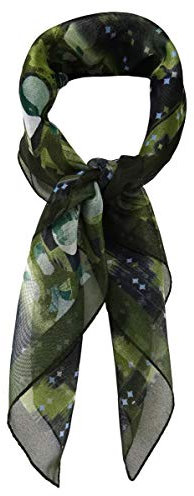TigerTie Damen Chiffon Nickituch Halstuch in grün dunkelgrün grau blau gemustert - Größe 58 x 58 cm