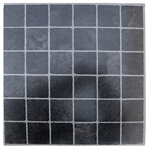 Floor Tiles self Adhesive Small Black Grey Tile Vinyl Flooring Kitchen 48 Tiles (48ft²)