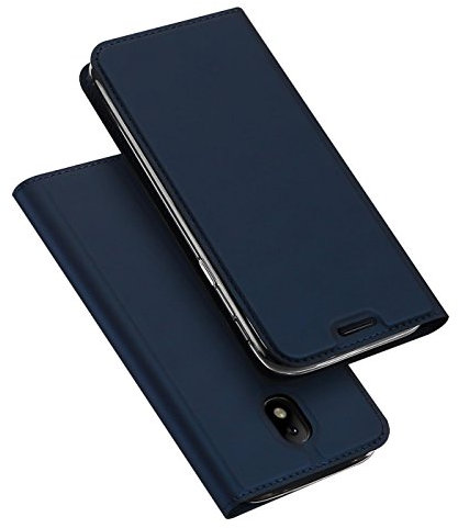 Conie EF31512 Electroplated Flip Case Kompatibel mit Samsung Galaxy J7 2017, PU Leder Hülle Flip Wallet Cover Kartenfächer Standfunktion Magnetisch für Galaxy J7 2017 Etui Dunkelblau