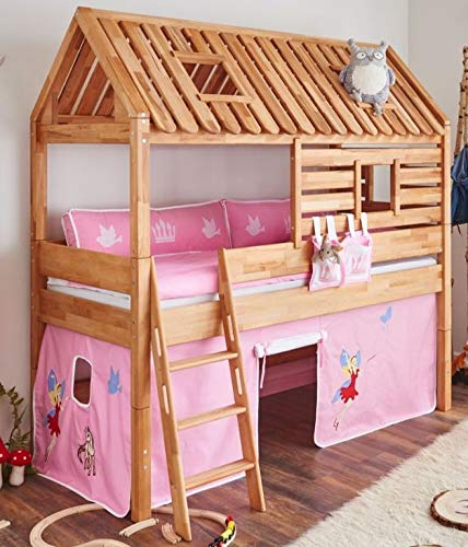 Froschkoenig24 Spielbett Tom´s Hütte 20592 Hochbett Kinderbett Stoffset Prinzessin, Matratze:mit