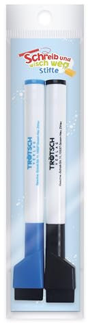 TRÖTSCH - 2er Pack Schreib und wisch weg-Stifte | 2 Abwischbare Stifte mit integriertem Schwamm.: Wegwischbare Stifte mit blauer und schwarzer Tinte, ... | 12,5cm (Schreib und Wisch Weg Lernhefte)