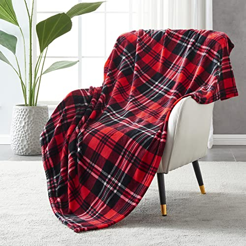 SOCHOW Flanell Fleecedecke 150 × 200 cm, ganzjährig Rot/Grau Karierte Decke für Bett, Couch, Auto