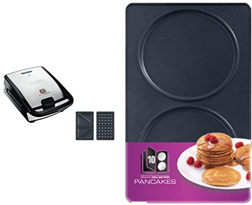 Tefal SW852D Snack Collection, Plaques Gaufres et Croque monsieur incluses, 2 Plaques Interchangeables, Noir/Acier Inoxydable, 700 W & Coffret Snack Collection de 2 plaques pancakes +livre de recettes