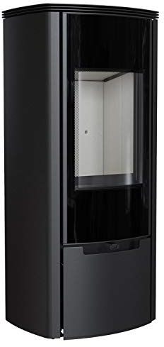 KRATKI Enyo R Holzofen für den Innenbereich, freistehend, BImSchV 2-konform, 6 kW, thermische Effizienz, 80%, Staubauslass, 150 mm, grifflose Öffnung, abgerundete Verglasung, 112 x 50 cm