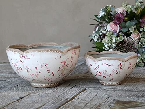 Chic Antique Übertopf Blumentopf Kanne Vase Schale Flasche Topf Cannes mit Blumenmotiv Romantischer Pflanztopf Keramik glasiert versch. Modelle und Größen (65515-19 H9xØ16cm)
