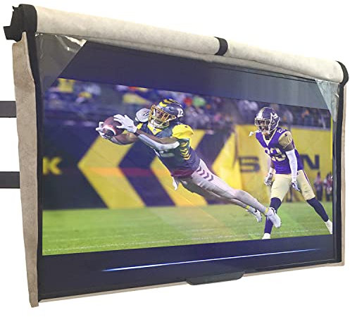 Outdoor-TV-Abdeckung, 55 Zoll, mit Frontklappe, wetterfest, wasserdichter Schutz, weiche Innenseite, mit Bodenabdeckung, Beige