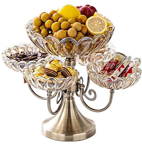 Frutero, Bandeja Giratoria De Cristal Para Servir Bocadillos, Bandeja De 3 Tercios Para Aperitivos, Frutero De Vidrio Con Patas Con Base De Metal, Soporte De Postre De Lujo Para Bodas En Casa