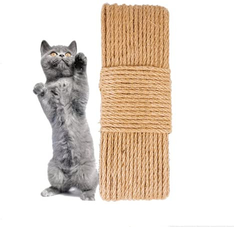 SUMPIGGER Natural Sisal Rope for Cat Scratching Post 4/6/8 mm Hemp Rope Twisted Fiber Sisal Twine Repairing Cat Tree Scratcher Tower or DIY Projects