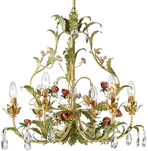 Casa Padrino Luxus Jugendstil Kronleuchter Blumen & Rosen Grün/Mehrfarbig/Gold Ø 60 x H. 60 cm - Barock & Jugendstil Wohnzimmer Kronleuchter