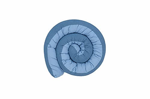 ULLENBOOM ® Baby Kuschelschlange Waffelpique 200x13 cm in Blau (Made in EU) - Kuschelschnecke in vielen Farben und Größen, Bezug: 100% ÖkoTex Baumwolle, Nackenrolle