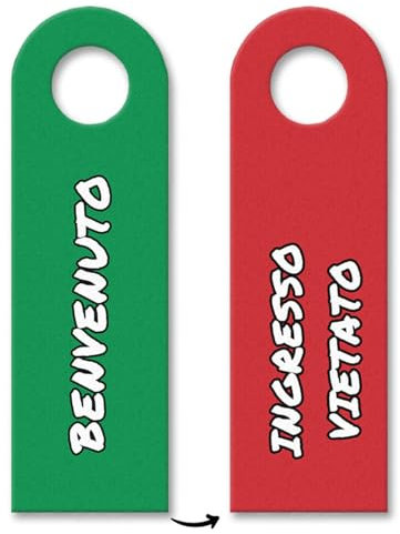 Türhänger 3er Set auf italienisch Benvenuto-Ingresso vietato in grün-rot Italien Italia Bella Italia Türhänger 3er Set Sprache Porta Türe Eintreten Draussen bleiben