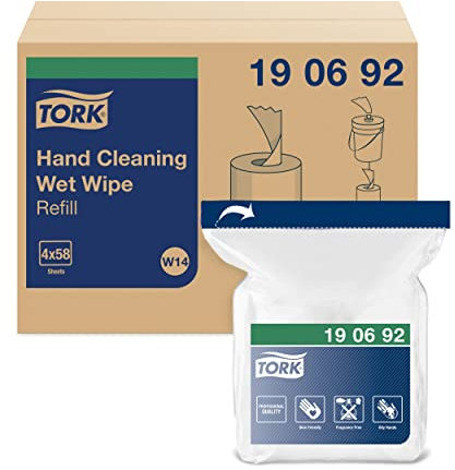 Tork Feuchte Handreinigungstücher Nachfüllung Weiß W14, Saugfähig, 4 × 58 Tücher, 190692
