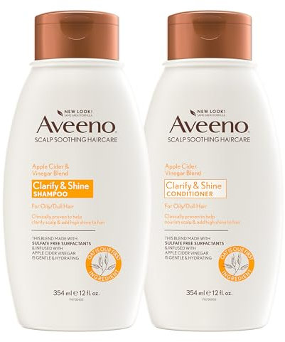 Aveeno Apple Cider Vinegar Shampoo + Conditioner für Balance & High Shine, Daily Clarifying & Soothing Scalp Shampoo für Öl- oder Vollhaar, Paraben & Dye-Free, 12 ml