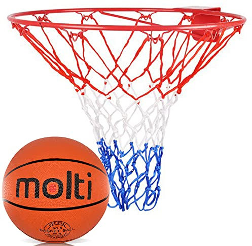 molti HangRing Ø45cm Ø37cm Basketballring Set mit Ball Basketballkorb BasketballNetz und Befestigungsschrauben Basketballspiel Teamsport Indoor & Outdoor (Rot, 37cm)