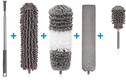 HUIEYE 5 pezzi Spolverino Telescopico Microfibra Polvere Lavabile Piumini da Spolvero Allungabile 250cm per Spolverare Ragnatele Sotto Divano Letto Ventilatore a Soffitto
