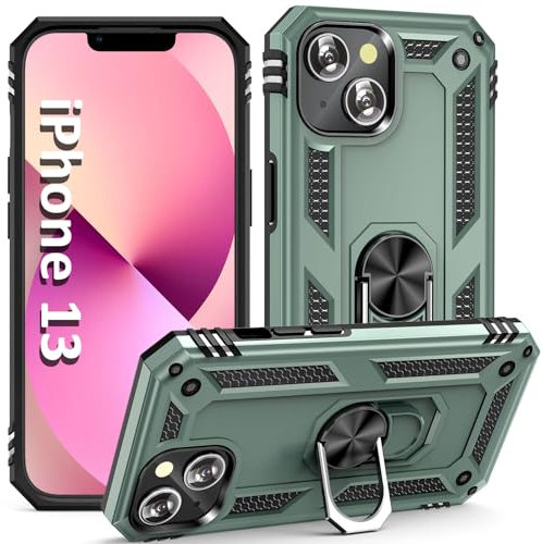 ADDIT iPhone 13 Case with Kickstand Ring, Magnet Car Mount, Military Grade, Heavy Duty, Teal