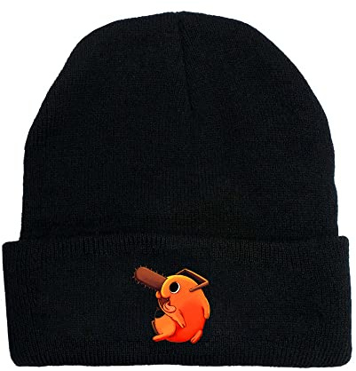 Pochita Strickmützen Anime Chainsaw Man Mützen für Herren Damen Gestrickte Winter Hut Solide Bedrucktes Motorhaube Unisex Kappe
