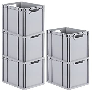 PROREGAL SparSet 5x Eurobox NextGen Grip | HxBxT 32x30x40cm | 30 Liter | Griffe offen | Grau | Eurobehälter, Transportbox, Transportbehälter, Stapelbehälter
