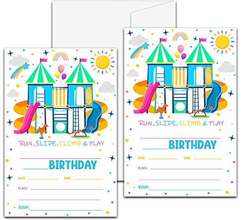 Playground Birthday Party Invitation, Park Themed Fill-In Invites for Teens Boys & Girls, 20 Invitations With Envelopes (4 X 6), Kids Outdoor Party Favors Decorations and Supplies -51
