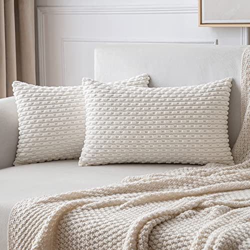 MIULEE Kordsamt Kissenbezug Kissenbezüge Dekorative Kissenhülle Moderne Sofakissen Kissen Dekokissen Couchkissen Zierkissen Weicher für Sofa Wohnzimmer Schlafzimmer 2er Set 30x50 cm Weiß