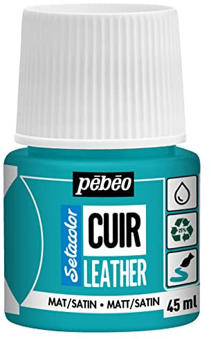 PEBEO - Setacolor Leather - Acrylic Paint for Leather and Leatherette - Customization Bag, Shoe, Sneaker - Resistance to scratches, folds, rubbing - Matt/Satin finish - Turquoise Blue - 45 ml