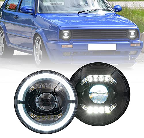 NSLUMO 7 Zoll Golf LED Fahrscheinwerfer E4 Zertifizierung ECE RHD LED Scheinwerfer High Abblendlicht Halo Ring DRL Standscheinwerfer für V.W Golf MK2 Mk1 Caddy Transporter 2St
