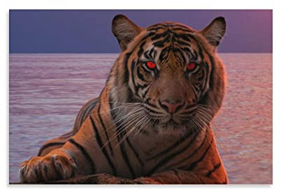 Tiger Glowing Red Eyes Poster Dekorative Malerei Leinwand Wandkunst Wohnzimmer Poster Schlafzimmer Malerei, Leinwand Kunst Poster Und Wandkunst Bilddruck Moderne Familienzimmer Dekor 12x18inch(30x45cm