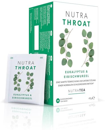 Nutra Tea NUTRATHROAT, Immun- & Erkältungstee für Hals & Rachen, Hustentee zur Unterstützung des Immunsystems und der Atemwege, 60 wiederverwendbare Teebeutel, Kräutertee mit Kamille & Pfefferminze