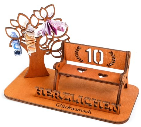 I LOVE MOM Geldgeschenk 10. Geburtstag Holz,Selber Machen Holz-Schild Gästebuch,DIY Dreidimensionale Bäume Sitzbank Deko Zahlen für Geschenke,Hochzeiten,Partys,Geburtstage,Jubiläum