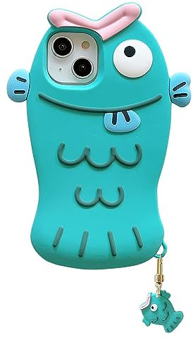 QoKcoahn Case for iPhone 11,Kawaii Phone Cases 3D Cartoon Cute Funny Blue Fish Silicone Rubber Shockproof Protective Case Women Girls for iPhone 11