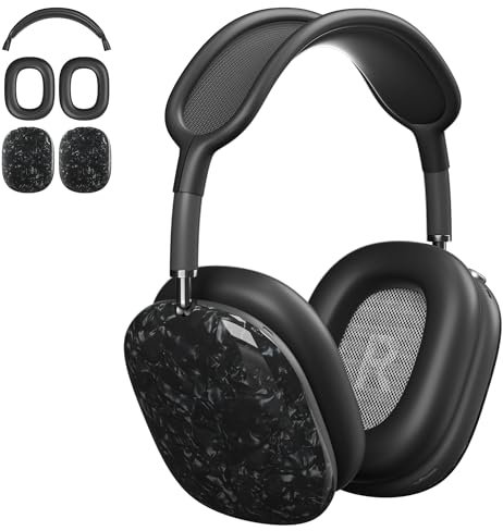 AHBTEYM Schutzhülle für AirPods Max-Kopfhörer, schwarze Perlmuttstruktur, TPU-Ohrmuscheln, Ohrpolster, Kopfband, Silikonhülle, kompatibel mit AHBTEYM AirPod-Max-Zubehör, Schutz (schwarze Schale)