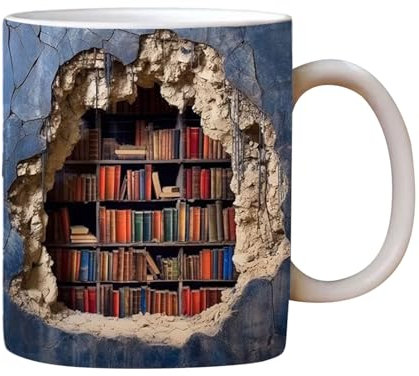 Fovolat 3D-Bücherregal-Tasse, 3D-Bücherregal-Kaffeetasse, Buchliebhaber-Kaffeetasse, 11 Oz 3D-Keramik-Kaffeetasse, Bibliothekar-Tasse, 3D-Buch-Kaffeetasse, EIN Geschenk für Leser