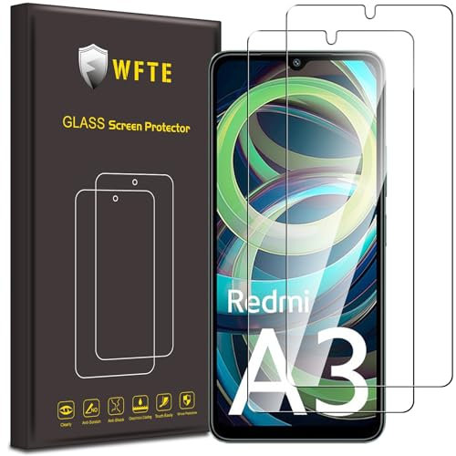 WFTE [2-Pack Protector de Pantalla para Xiaomi Redmi A3/A3X,9H Dureza,Huellas Dactilares Libre,Sin Burbujas,Cristal Templado Protector de Pantalla Redmi A3