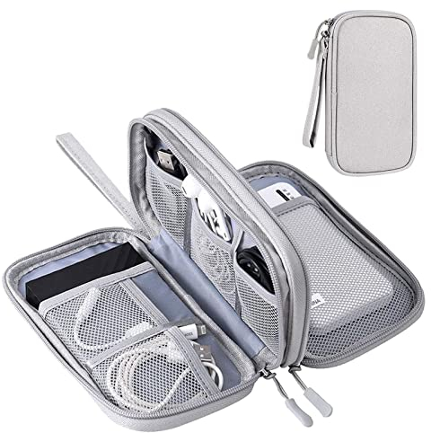 YWKJDDM Electronics Accessories Organiser Bag, Double-Layer Cable Organiser Bag, Waterproof Travel Gadget Bag for for Power Bank Charger Adapters Flash Disk (Grau)