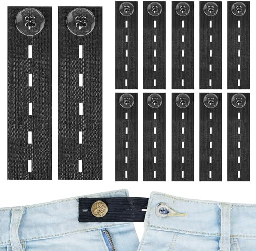mauuuba 12 STK Hosenbunderweiterung Damen, Hosenerweiterung Schwangerschaft, Hosenknopf Verlängerung, Verstellbare Hosenbund Verlängerung, Knopfverlängerung für Hosen Jeans Extender Buttons - Schwarz