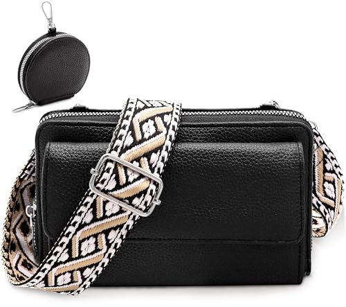 Tokeya Umhängetasche Damen, PU Leder Crossbody Bag Frauen, Handtasche Damen Kleine, Schultertasche Damen mit Verstellbarem Abnehmbar Riemen für Tägliches Arbeiten, Einkaufen, Reisen, Schwarz