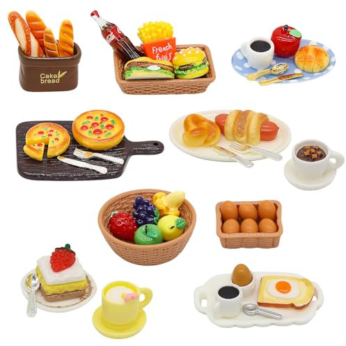 Idota Wichtel Zubehör 50pcs, 1:12 Puppenhaus Zubehör Miniatur Wichtelzubehör Essen und Trinken Harz Lebensmittel Puppenzubehör, Mini Küche Kleine Kuchen, Ideal Backen Wichtel Zubehör Weihnachten