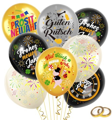 DPKOW 30 x Luftballons Glücksbringer Silvester Deko 2027, Neujahr Luftballons Deko Frohes neues Jahr Prosit Neujahr Guten Rutsch Viel Glück Glücksschwein Latexballons