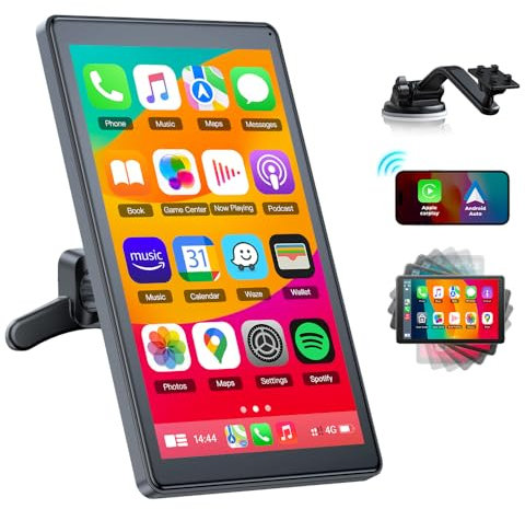 Lamto 7 Zoll Horizontaler/Vertikaler Carplay Bildschirm Kompatibel mit Apple Carplay&Android Auto,OTA-Upgrade,Magnetischer Halter,Digital Receiver mit Siri/GOO-gle Voice GPS Navigation,Touch Screen