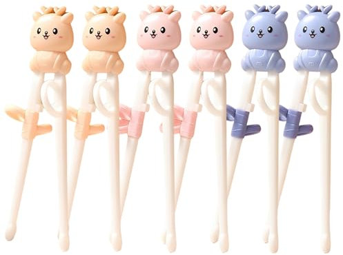 6 Pairs Kids Training Chopsticks, Xiuyer Kids Chopsticks Reusable Childrens Easy to Use Toddler Helper Learner Right or Left Handed for Childs Beginners