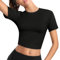 Weardear Damen T-Shirt Atmungsaktiv Crop Top Kurzarm Shirt Workout Tops Slim Fit Funktionsshirt Elastisch Tennis Sportshirt Fitness Kurz Laufshirt Schwarz S
