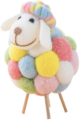 PLUSHCEWT Handmade Wool Felt Sheep Ornament, Cute Colorful Felted Sheep Home Décor Soft and Quirky Decorative Lamb Figurine for Living Room, Office, Christmas, New Year Decorations New Home Gift (B)
