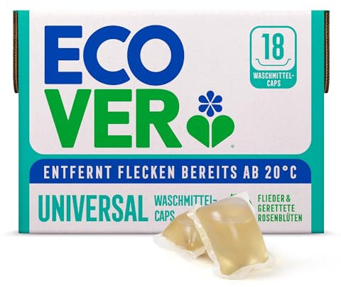 Ecover Waschmittel Kapseln, waschmittel caps mit frischem Flieder- und Rosenduft, ecover waschmittel, 18 Kapseln Packung