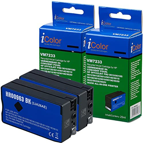 iColor Recycled/Rebuilt by Tinte, HP: 2er-Sparpack Tintenpatrone für HP (ersetzt No. 963), schwarz/Black (Druckerpatrone kompatibel, Nachfülltinte, Original)