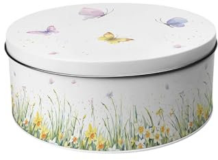 Purely Home Springtime Daffodils Small Cake Tin - Yellow Floral Homeware Gifts Round Metal Storage Container for Baking 18 x 7cm