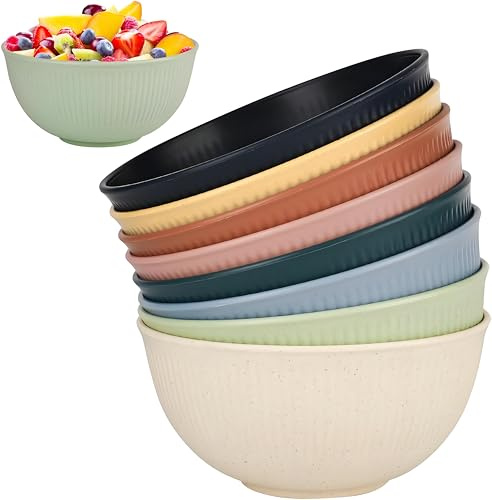 8 Stück Plastik Schüssel, 760 ml Wiederverwendbar Müslischalen, Unzerbrechliche Salatschüsseln für Erwachsene für Popcorn, Suppe, Müsli, Ramen, Salat, Abendessen