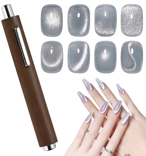 3-in-1 Cat Eye Nail Magnet Multifunctional Cylindrical Double-Head Powerful Magnet for Cat Eye Gel Polish Comfort Grip Wood Protective Cover Nail Art Tool Home DIY Brown